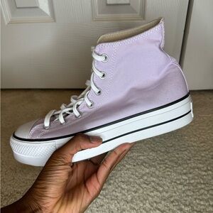 Light purple high top platform converse